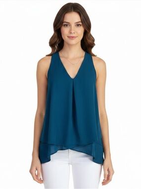 NWT | Krisa | V-Neck Layered Tank | Dark Teal | XS